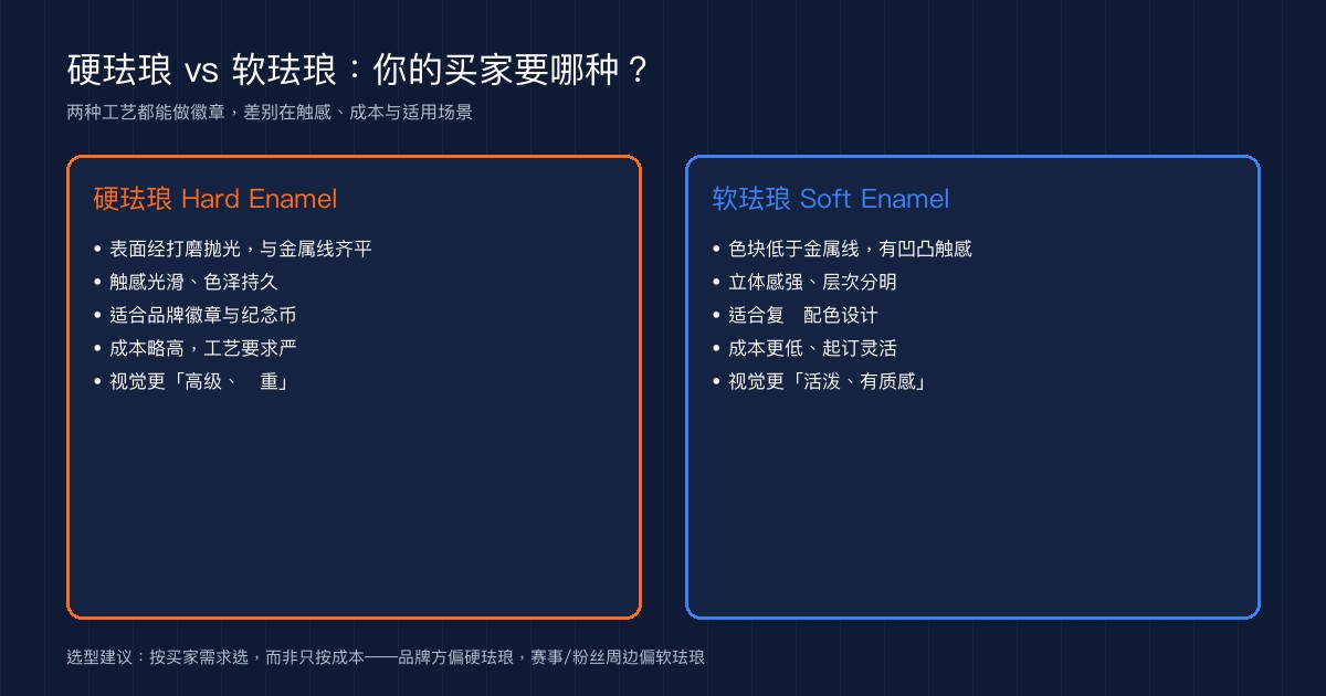 徽章出口硬珐琅与软珐琅工艺对比图